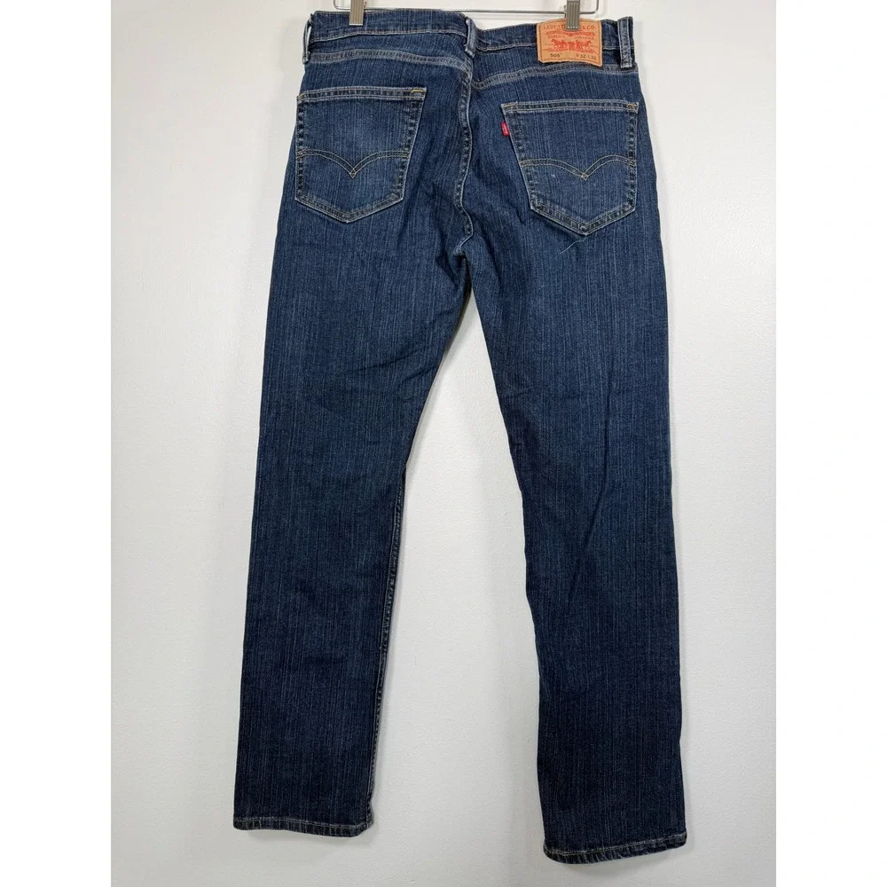 Levi's 505 Straight Jeans Mens Fits 32x31 Dark Wash Blue Stretch EUC